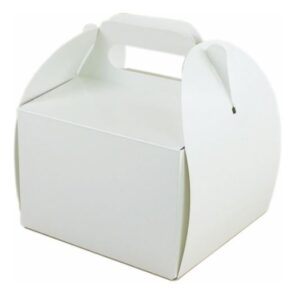 Valge kartongist sangadega koogikarp mõõduga 18×18×12 cm