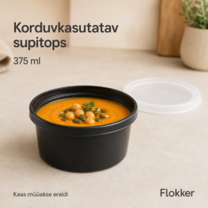 Must korduvkasutatav PP-supitops kõrvitsasupiga, maht 375 ml