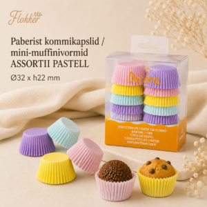 Paberist kommikapsel /mini-muffinivorm MIX PASTELL Ø32 h.22mm 200tk