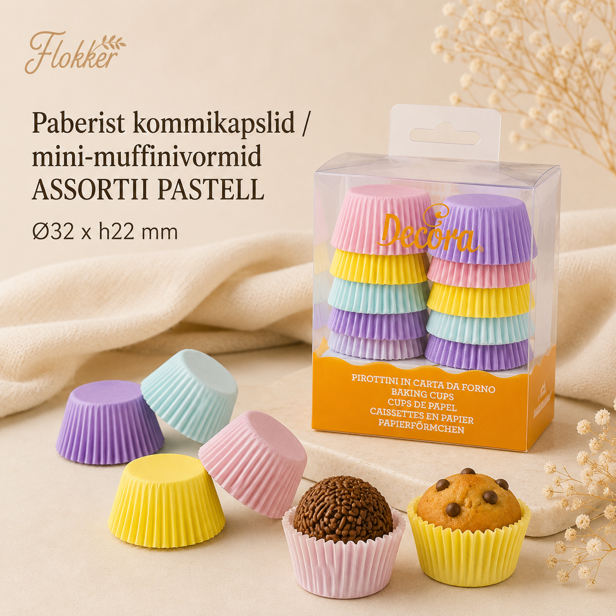Paberist kommikapsel /mini-muffinivorm MIX PASTELL Ø32 h.22mm 200tk