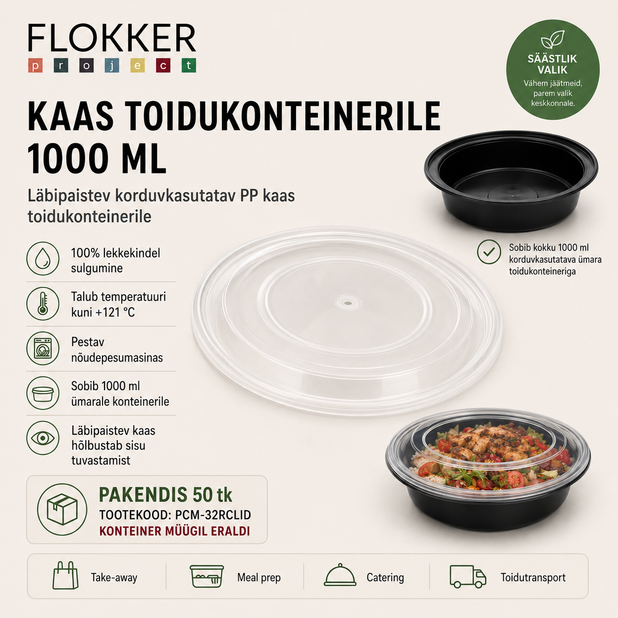 KAAS kauss 1000ml korduvkasutatav PP /300