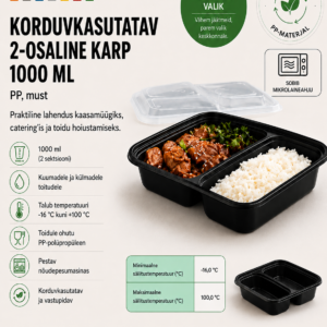 Toidukarp 2-osa 1000ml korduvkasutatav PP /300