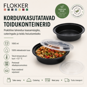Supikauss madal/ümar 1000ml korduvkasutatav PP /300