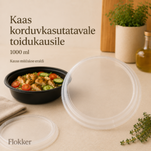 Kirgas korduvkasutatav PP-kaas musta 1000 ml toidukausi kõrval