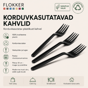 Kahvel korduvkasutatav must 18cm PS /50