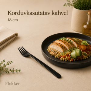 Must korduvkasutatav PS-kahvel pikkusega 18 cm