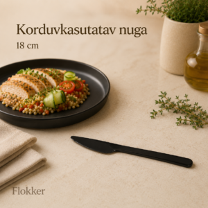 Must korduvkasutatav PS-nuga pikkusega 18 cm