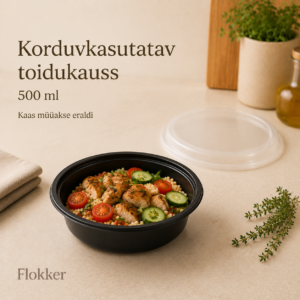 Must korduvkasutatav PP-toidukauss einega, maht 500 ml