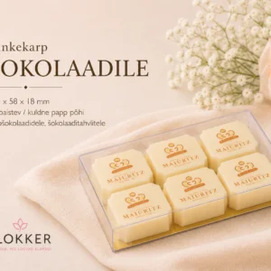 Väike läbipaistev šokolaadikarp kuldse alusega 105 × 58 × 18 mm