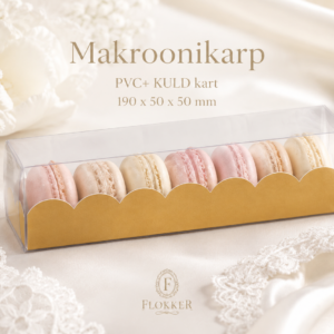 Läbipaistev makroonikarp lainelise kuldse põhjaga 190 × 50 × 50 mm