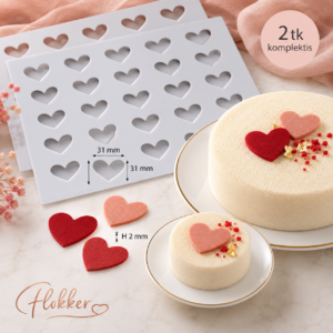 Silikomart CHABLON HEART silikoonist šabloonimatt 31 × 31 mm südamekaunistuste valmistamiseks