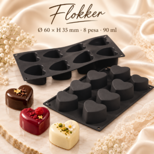 Must silikoonvorm SF040 Heart kaheksa südamekujulise pesaga Ø60 × H35 mm