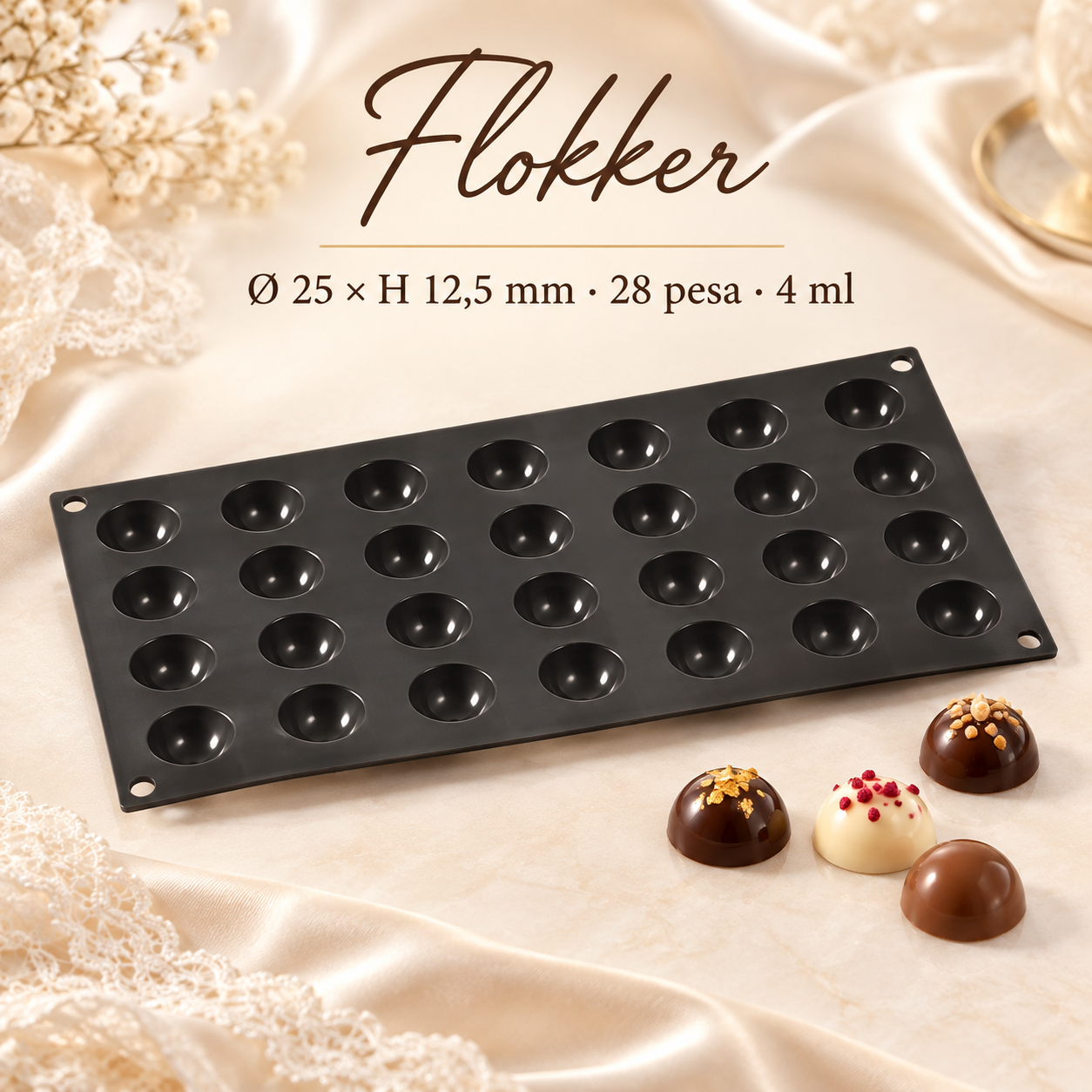 Must silikoonvorm SF502 Half Sphere 28 poolkerakujulise pesaga Ø25 × H12,5 mm