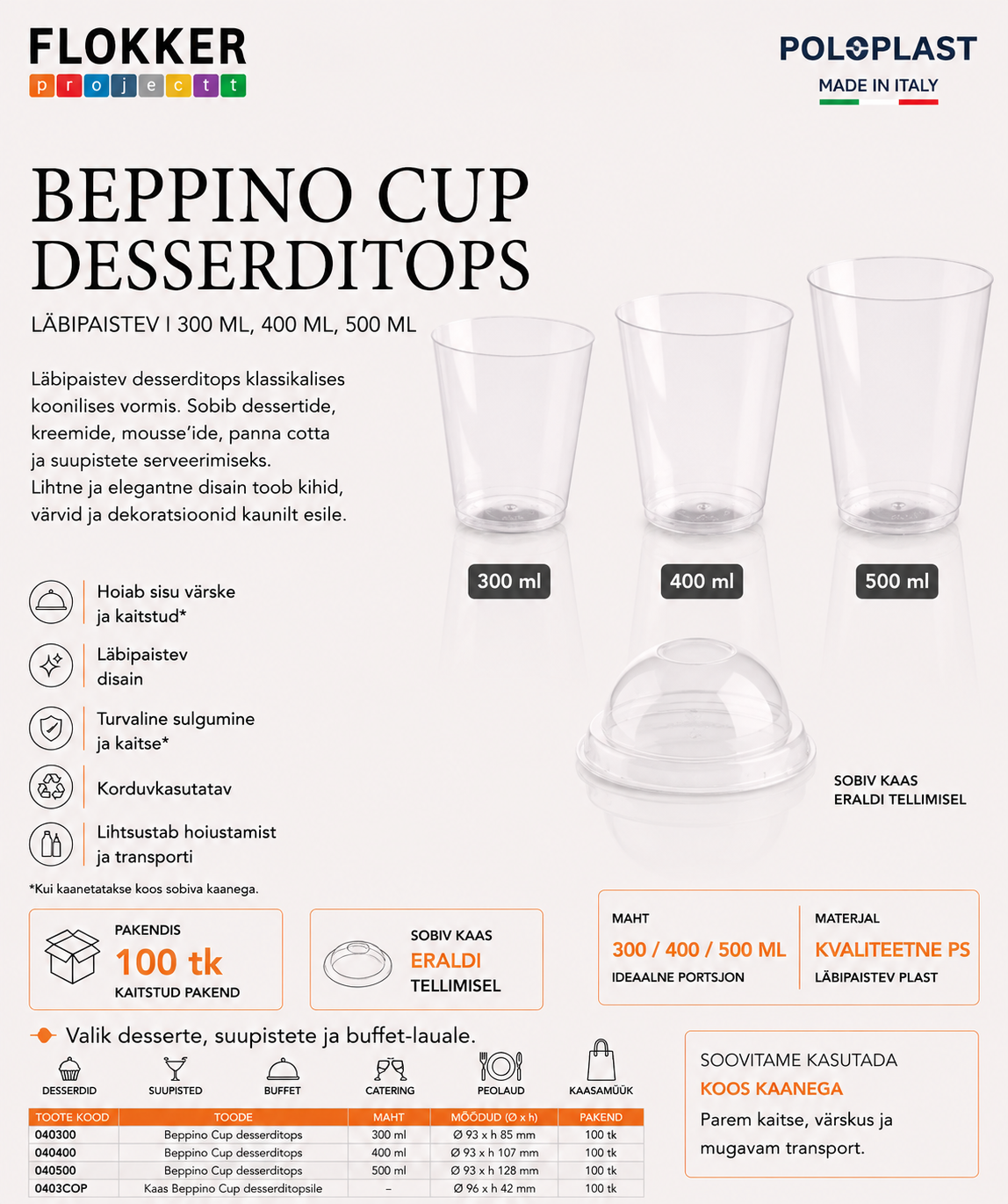 Korduvkasutatav tops BEPPINO kirgasl PP /12x25tk