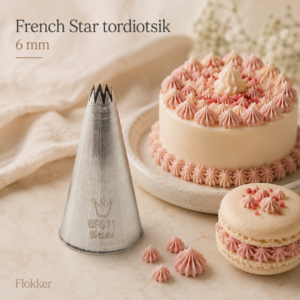 French Star tordiotsik BF311 ja sellega tehtud väikesed peenelt triibulised kreemikaunistused