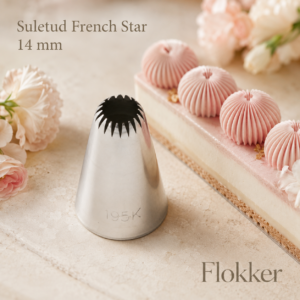 Suletud French Star tordiotsik 195K ja peene rihveldusega roosad kreemirosetid