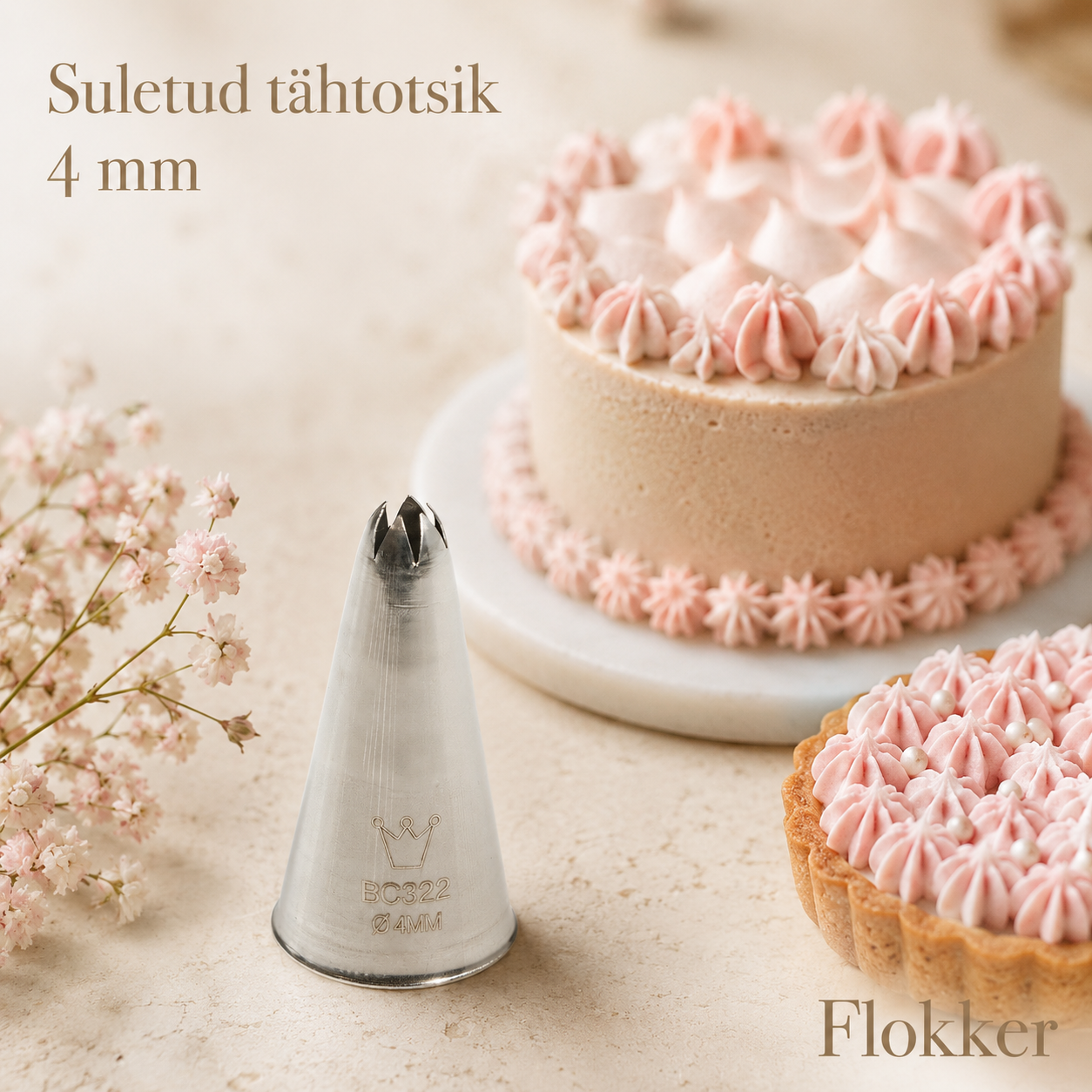 Suletud tähtotsik BC322 ja sellega tehtud väikesed roosad kreemitähed