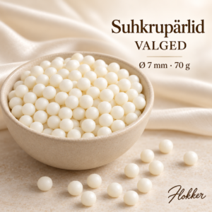 Valged mati viimistlusega suhkrupärlid läbimõõduga 7 mm tortide, muffinite ja küpsiste kaunistamiseks
