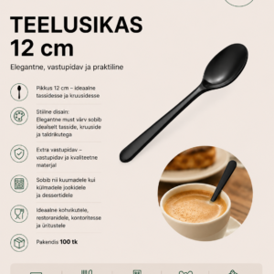 Teelusikas korduvkasutatav must 12cm PS /50