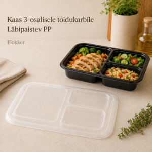 Läbipaistev korduvkasutatav PP-kaas mustale 3-osalisele toidukarbile PACT_PCM-DTB339B