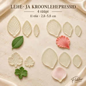 Jäigast läbipaistvast plastist lehe- ja kroonlehe tekstuurpressid ehk veinerid, 11 osa