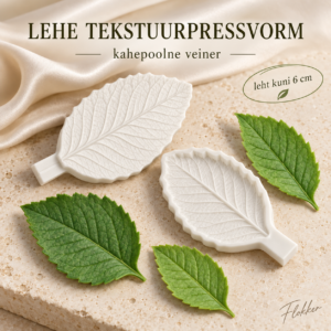 Kahepoolne silikoonist lehe tekstuurpressvorm ehk veiner kuni 6 cm lehtede vormimiseks