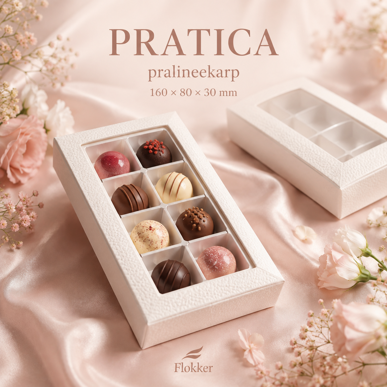 Valge aknaga PRATICA pralineekarp 8 pralineele 160 × 80 × 30 mm
