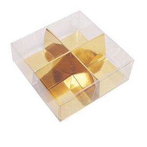 Läbipaistev kinkekarp 4-le kuldse põhjaga trühvlite ja maiuste jaoks