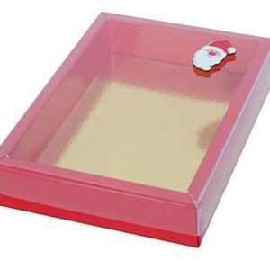 Punane-kuldne kommikarp läbipaistva kaane ja jõuluvana kleepsuga