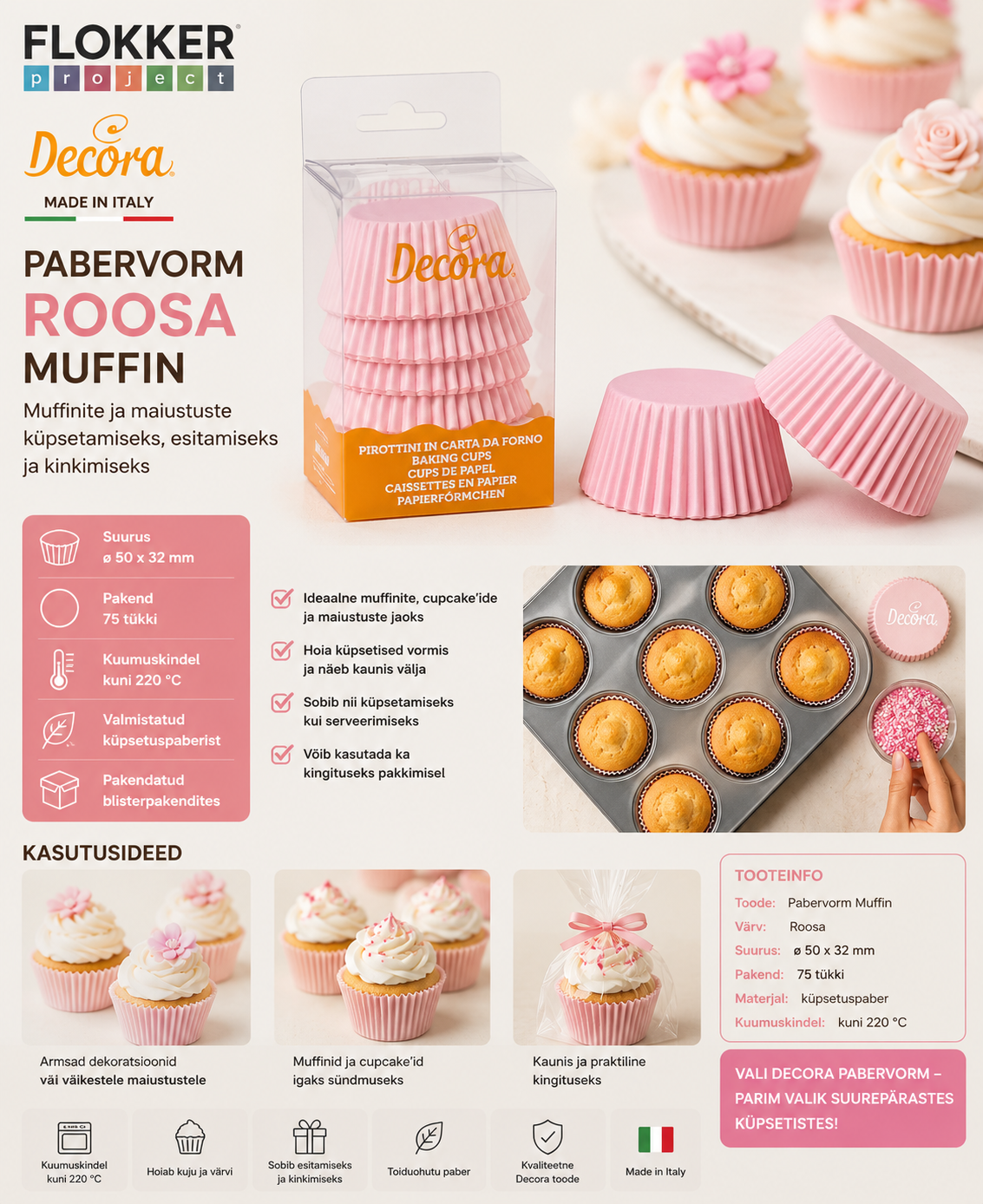 Pabervorm ROOSA muffin Ø50 xh.32 /75