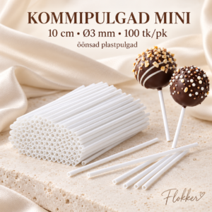valged õõnsad plastist MINI kommipulgad 10 cm Ø3 mm, 100 tk