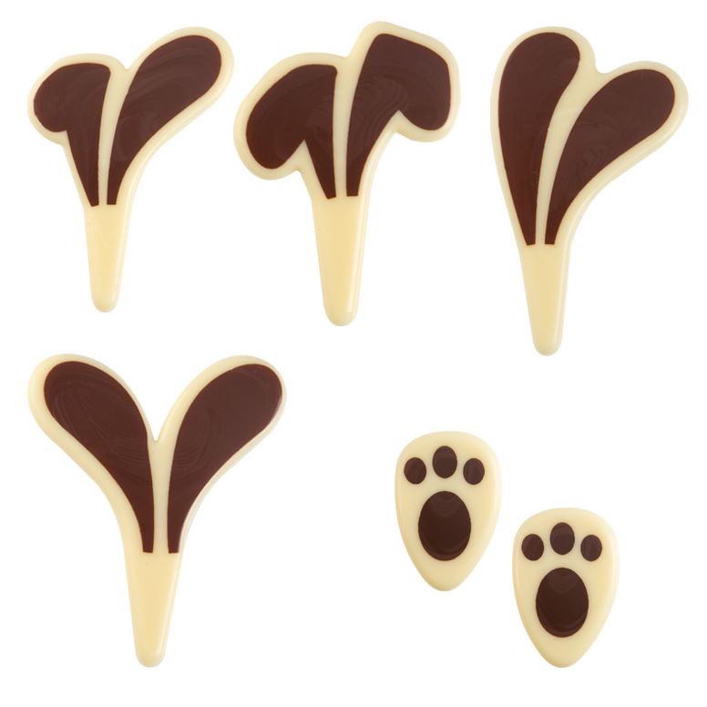 Jänese kõrvade ja käppade kujulised šokolaadidekoorid