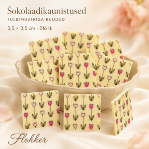 Tulbimustriga ruudukujulised šokolaadikaunistused 3,5 × 3,5 cm tortidele ja dessertidele