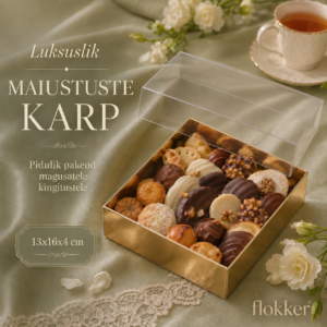 Luksuslik kuldne maiustuste karp läbipaistva kaanega 13 × 16 × 4 cm