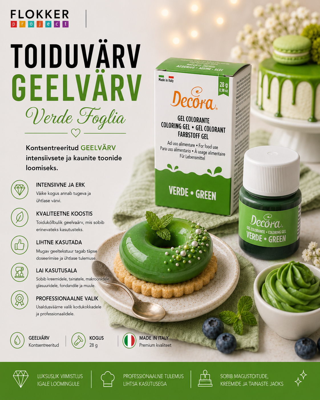 Toiduvärv geel LEHE ROHELINE 28g