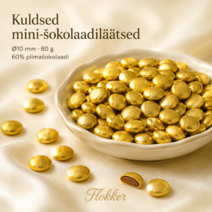Kuldsed mini-šokolaadiläätsed Ø10 mm tortide ja dessertide kaunistamiseks