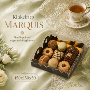 Pruunikas-kuldne läbipaistva kaanega kinkekarp MARQUIS 150 × 150 × 50 mm