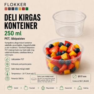 DELI kirgas konteiner 250ml 8oz PET Ø117mm 10x50 /500