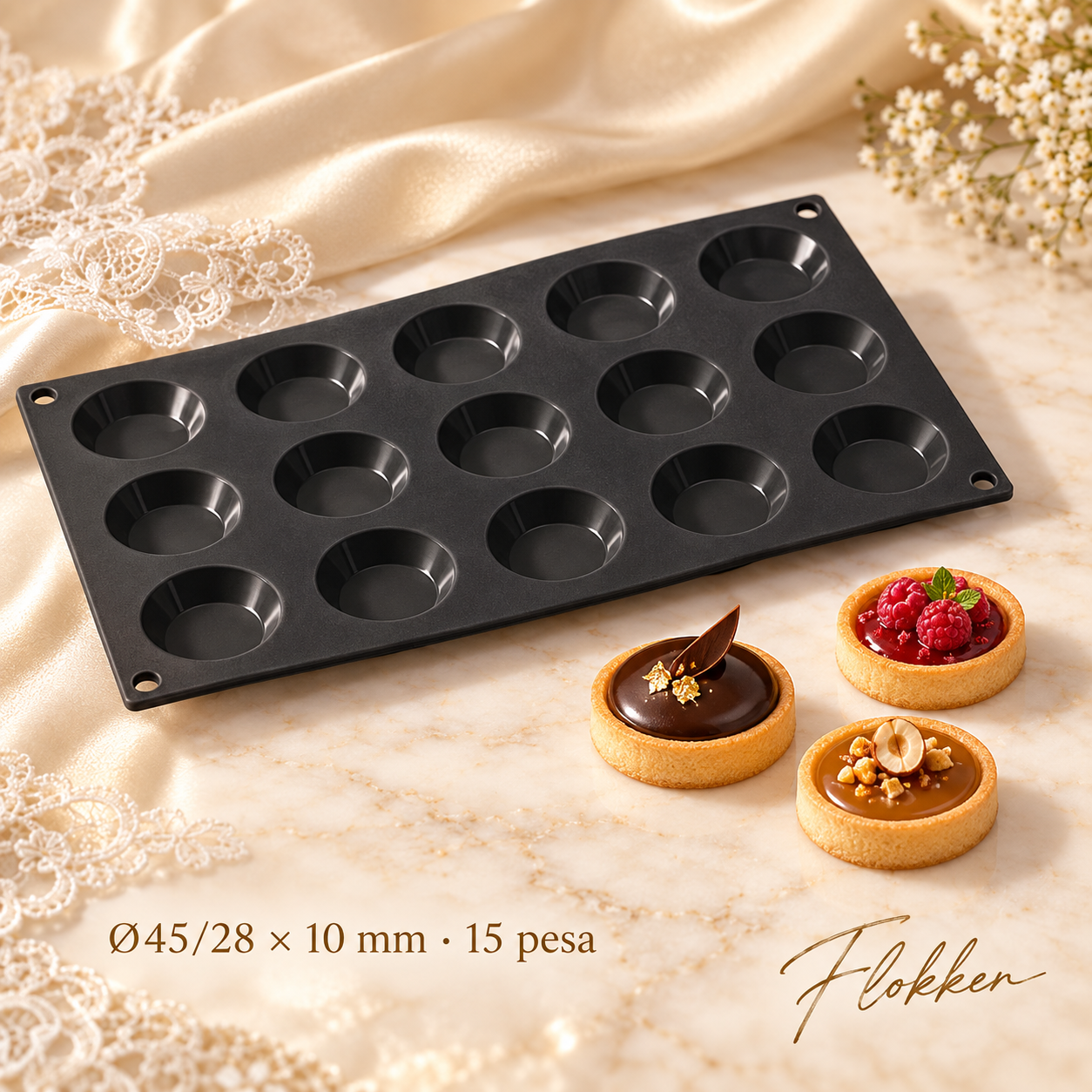 Must silikoonvorm SF013 Tartlet Ø45/28 × 10 mm, 15 pesa