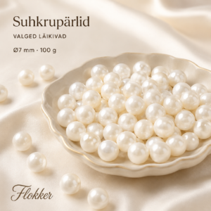 Suured valged läikivad suhkrupärlid Ø7 mm tortide ja dessertide kaunistamiseks