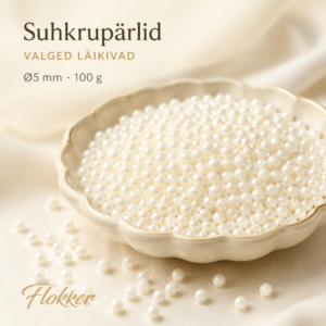 Valged läikivad suhkrupärlid Ø5 mm tortide ja dessertide kaunistamiseks