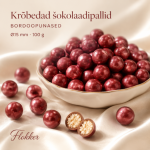 Metallik-bordoopunased krõbedad šokolaadipallid Ø15 mm tordi ja dessertide kaunistamiseks