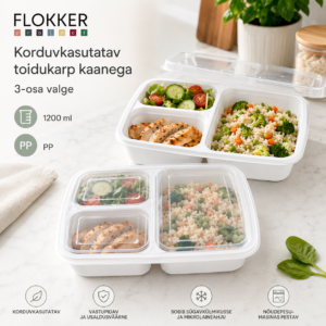 Korduvkasutatav toidukarp kaanega 3-osa valge 1200ml PP