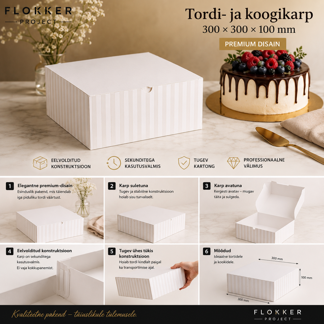 Tordi- ja koogikarp 300×300×100 mm – Premium disain - Pilt 2