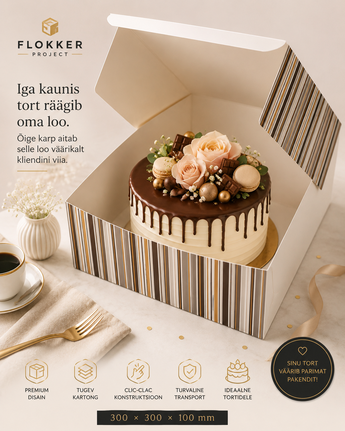 Tordi- ja koogikarp 300×300×100 mm – Premium disain