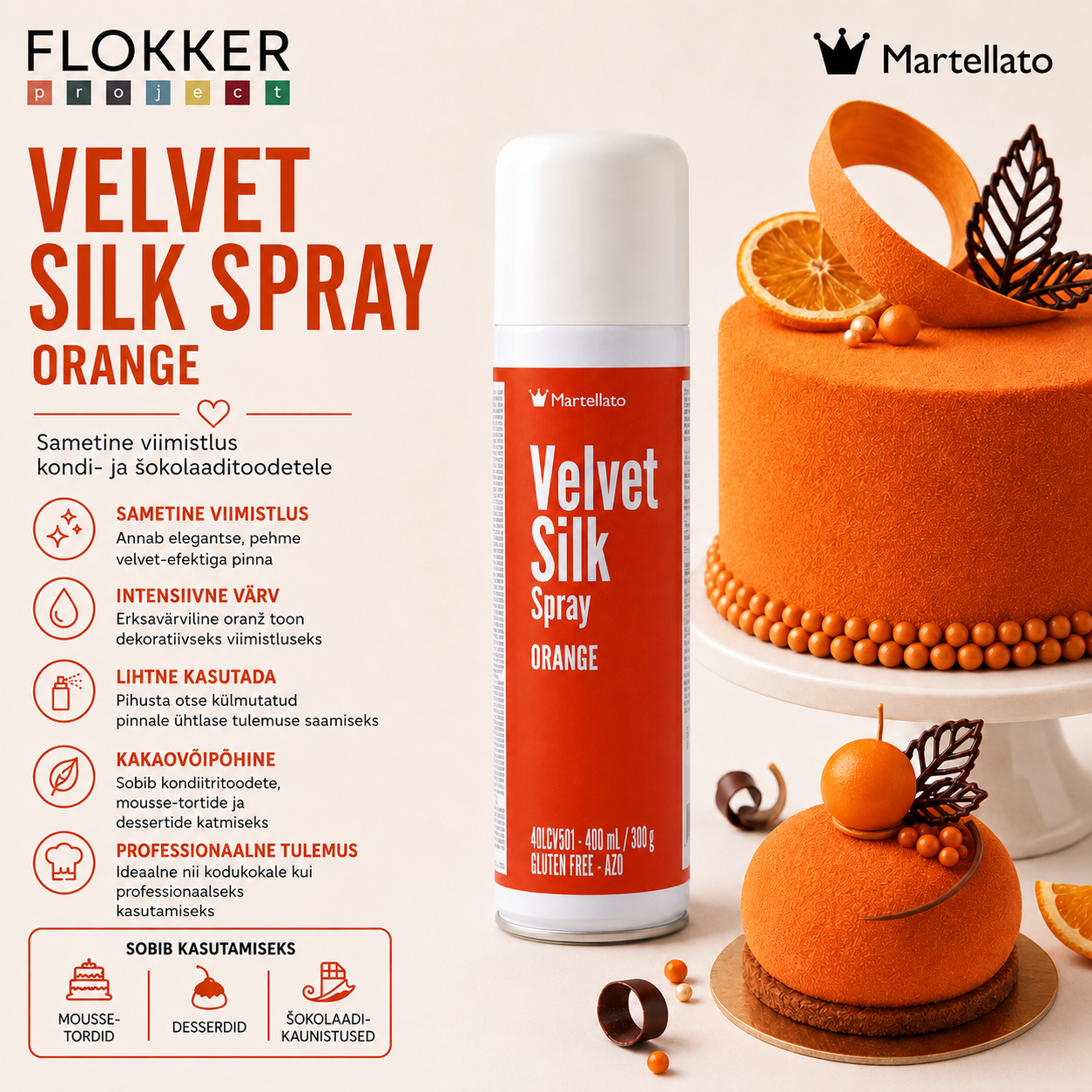 Martellato Velvet SILK oranž sametsprei 400 ml