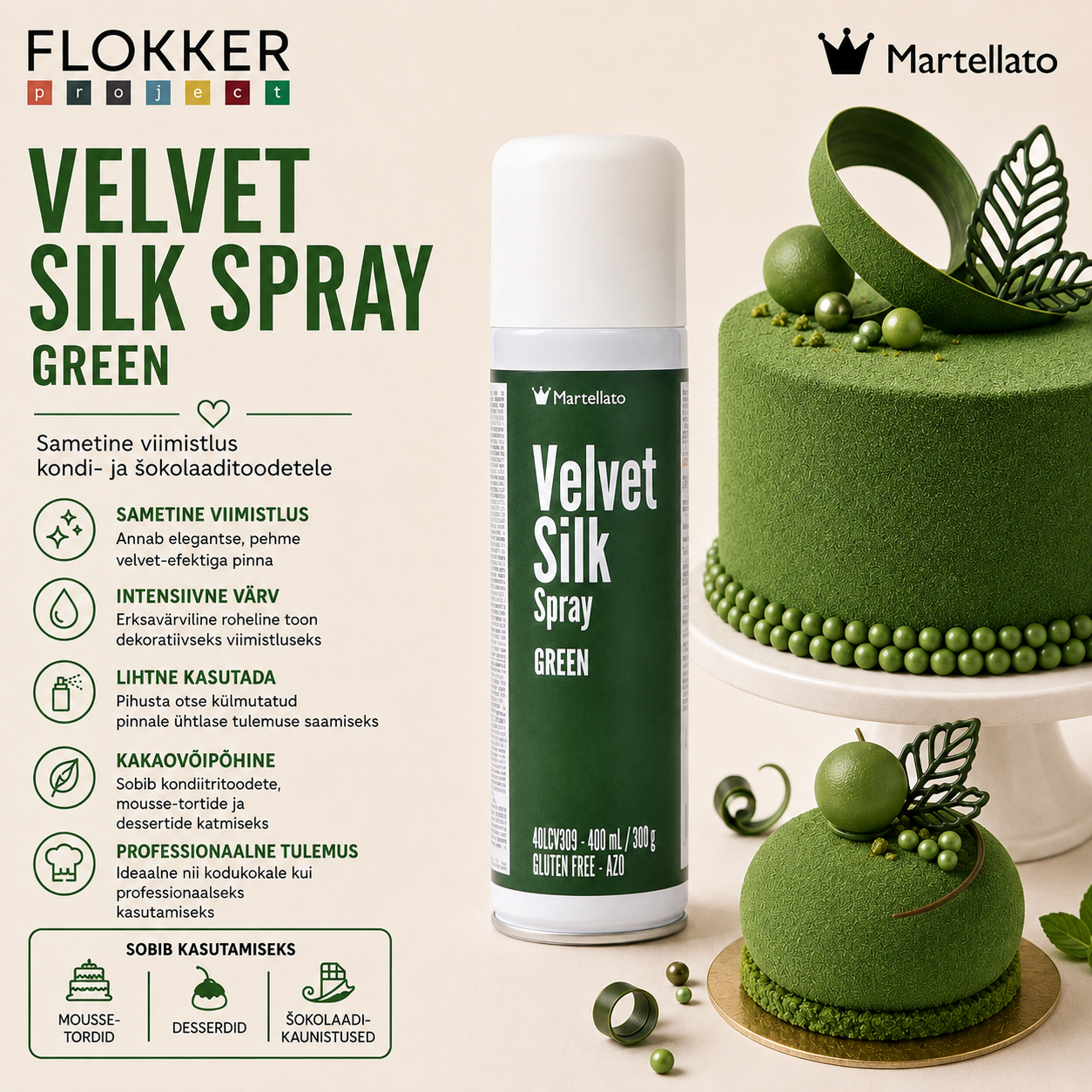 Martellato Velvet SILK roheline sametsprei 400 ml