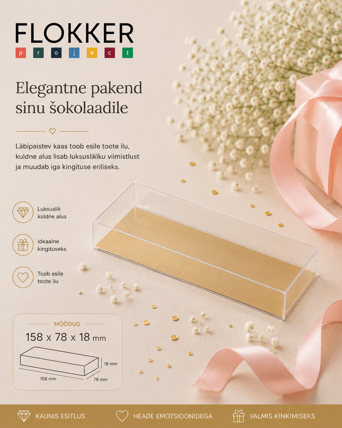 Šokolaaditahvli ümbris, transparent 158x78x18mm