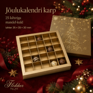 Mandlitooni ja kuldne 25 lahtriga advendikalendri karp 220 × 220 × 33 mm